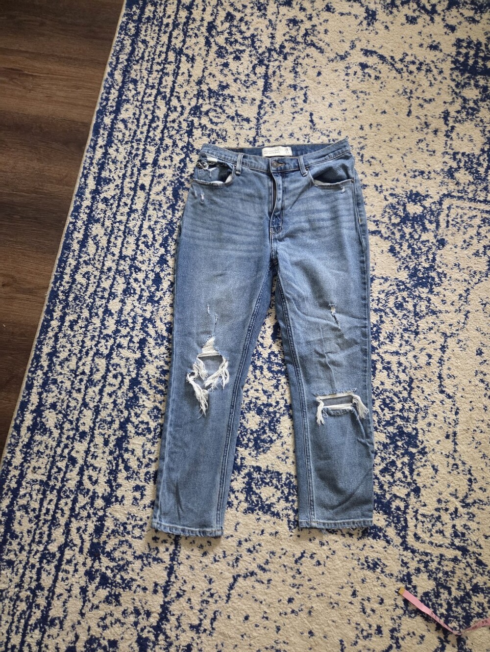 Abercrombie & Fitch Distressed Medium Blue Mom Jeans